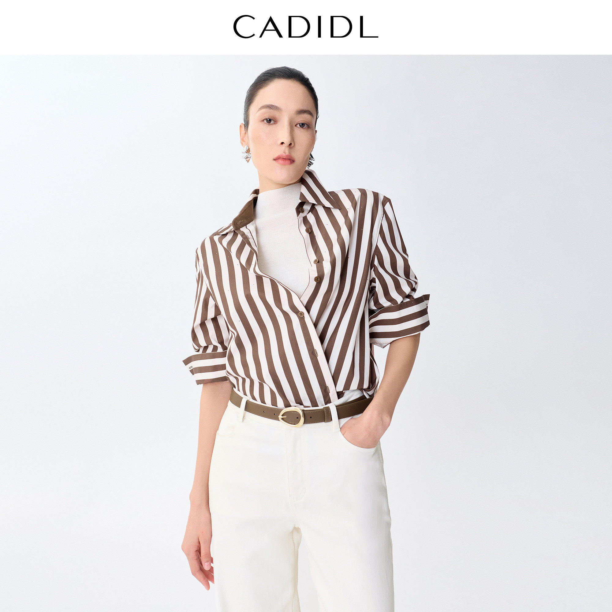 CADIDL卡迪黛尔【商场同款】时尚条纹衬长袖衫女上衣26早春季新款,女装/女士精品,衬衫,淘宝优惠券,粉丝福利购,淘宝优惠卷