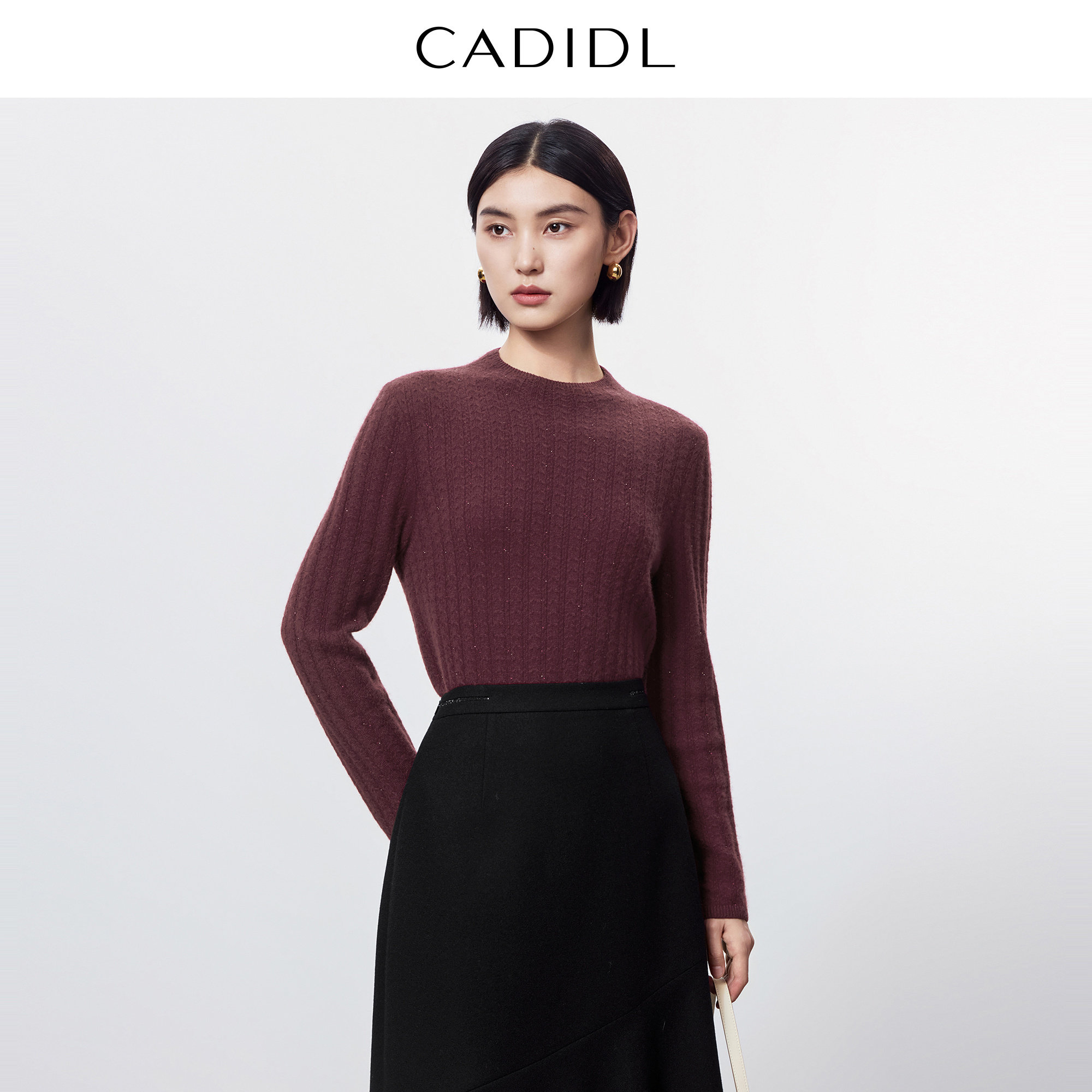 【山羊绒】CADIDL卡迪黛尔商场同款通勤长袖针织衫女2025冬季新款