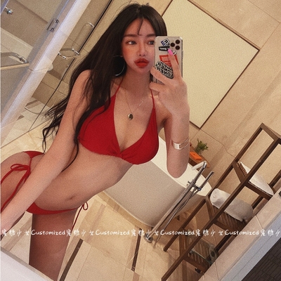 欧美复古性感辣妹绑带比基尼