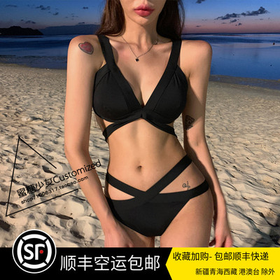 欧美复古辣妹性感蜂腰度假比基尼