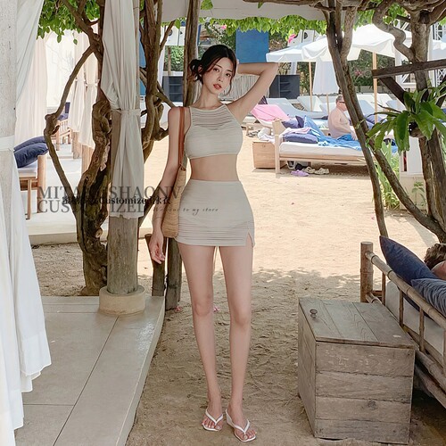 纯欲性感辣妹镂空裙式绑带比基尼