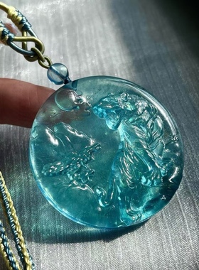 天然海蓝宝吊坠雕刻海蓝宝虎吊坠海蓝宝生肖虎挂件接受私人定制