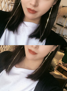 JZ 925纯银欧美ins冷淡风耳线 韩国简约高级感气质超长流苏耳环女