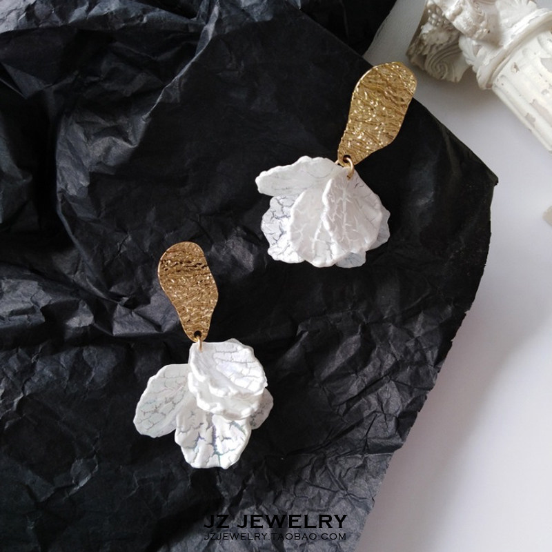 JZ Earring S925银针欧美简约气质 韩国精致花朵花瓣流苏长款耳环