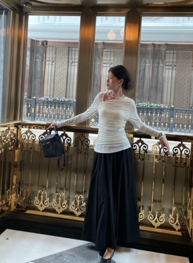 SWHP 现货 口碑 气质文艺 不易皱四季通勤高腰半身裙百搭垂感长裙