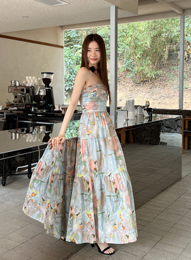 SWHP 【重工 现货】定制花色减龄抹胸连衣裙夏度假显瘦大摆长裙