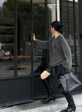 SWHP 正品现货chao柔软高级百搭松紧腰PU皮短裤春秋冬显瘦休闲裤