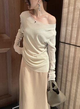 细闪高级弹力早秋长袖T恤遮肉