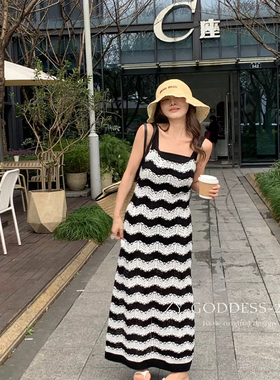 SWHP 正品现货 偏春秋款送吊带镂空有特色毛织裙吊带气质连衣裙