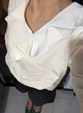 SWHP 正品现货 人丝 很滑很舒服 气质荷叶领长袖衬衫早春温柔上衣