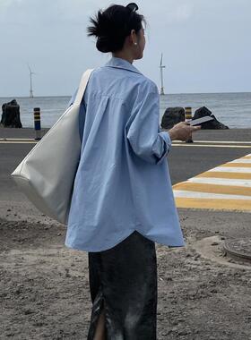 SWHP 【现货】全棉宽松长袖衬衫秋季百搭遮肉洋气衬衣开衫
