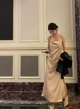 SWHP 【清仓正品】垂感顺滑吊带连衣裙春夏秋百搭荡领宴会中长裙