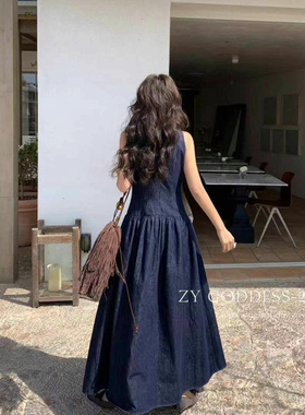 SWHP 高货 不算薄的春夏秋汉麻&莱赛尔&棉长裙牛仔背心连衣裙