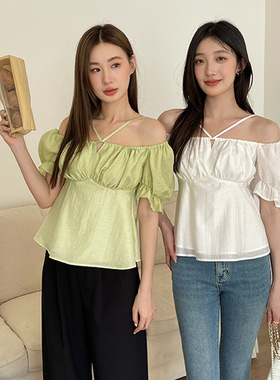 SWHP 【清仓】天丝麻 两穿短袖T恤夏末早秋温柔甜美气质上衣