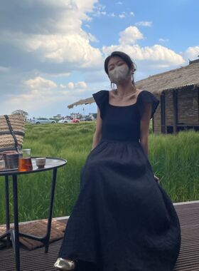 SWHP 【现货 重工】文艺收腰吊带丨小飞袖丨短袖连衣裙气质长裙