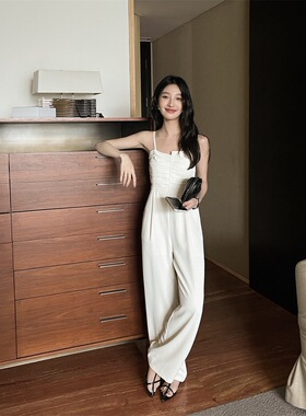 SWHP 正品 很垂滑凉快气质吊带连体裤春夏秋通勤宽松直筒长裤