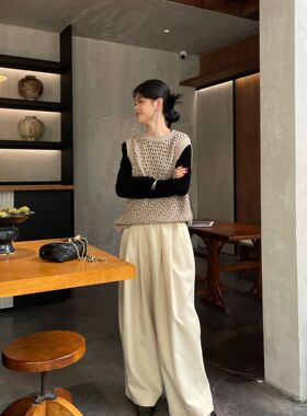 SWHP 正品现货 洋气松紧腰顺滑休闲裤春秋百搭宽松高腰阔腿长裤