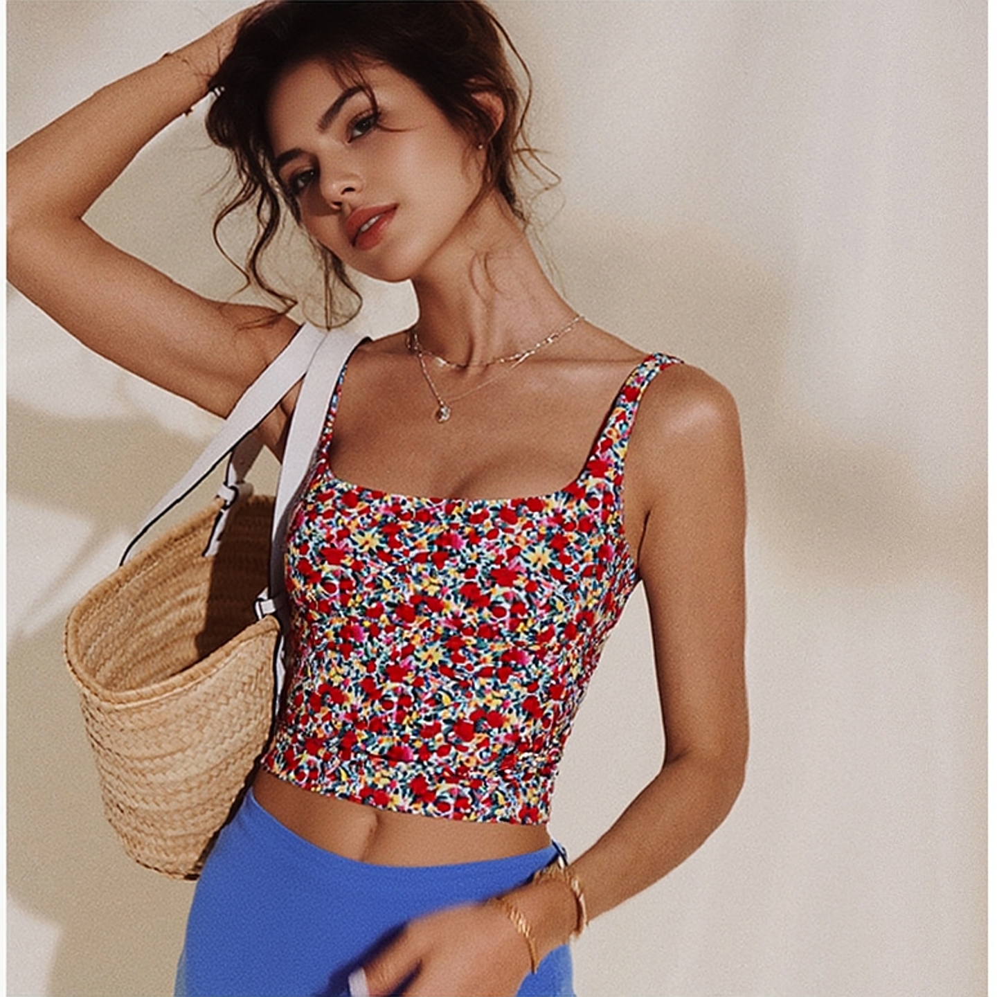 欧美彩色印花好看的瑜伽服背心女