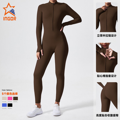 拉链运动连体衣健身服