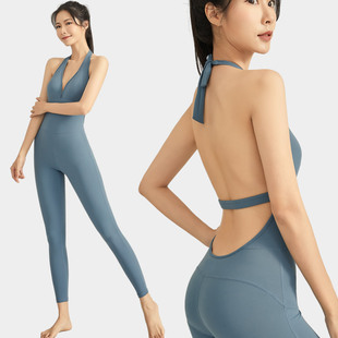 空中连体瑜伽服女新款春夏季欧美气质显瘦舞蹈运动套装高端健身服