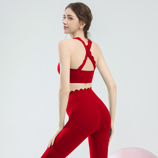 瑜伽服美背运动内衣女防震聚拢花边健身背心文胸可外穿紧身裤套装