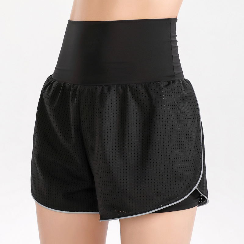 防走光运动短裤女网孔假两件紧身