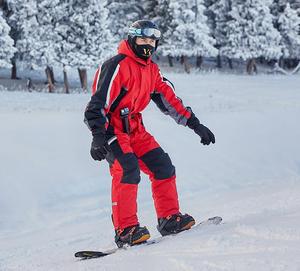 新款成人男女连体滑雪服纯色保暖连帽滑雪衣裤单板双板滑雪防风款