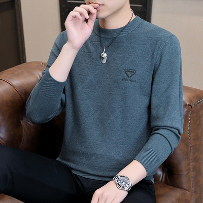 潮流刺绣男士圆领毛衣黄色打底衫