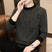 圆领卫衣秋冬季 加绒加厚图案印花保暖长袖 t恤冬装 男士 打底衫 上衣