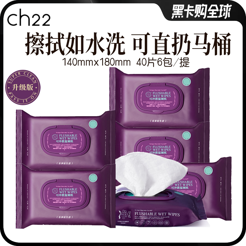 ch22小紫巾湿厕纸成人女性湿纸巾便携装家用痔疮可用擦PP 1提6包