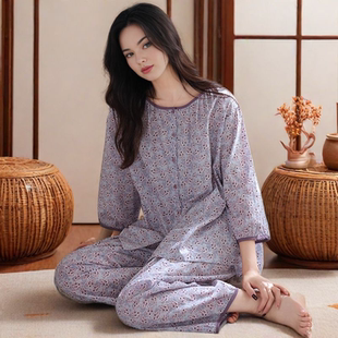 全棉可外穿家居服套装 2025年新款 薄款 睡衣女春夏天纯棉七分袖 夏季