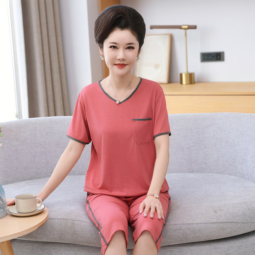 睡衣女夏天薄款莫代尔短袖七分裤套装中老年妈妈休闲家居服可外穿