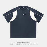 平铺男情侣潮牌夏季新款撞色明线拼接设计短袖T恤MT7159-P40控59，男装T恤，电商A362