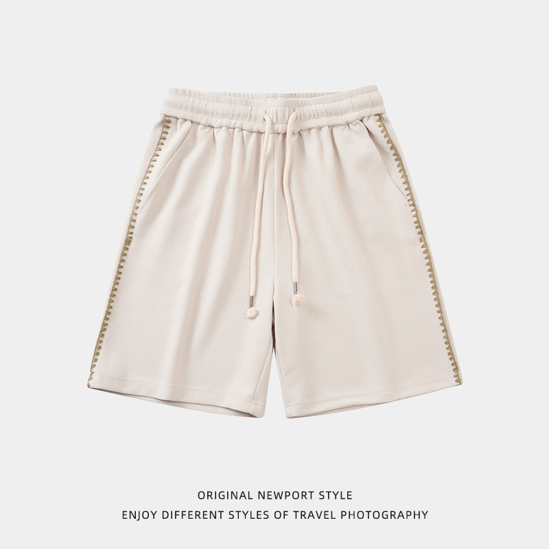 平铺短裤男夏季新款活页拼接贝壳刺绣宽松五分裤MK2410-P38控59，男装休闲裤，电商A362