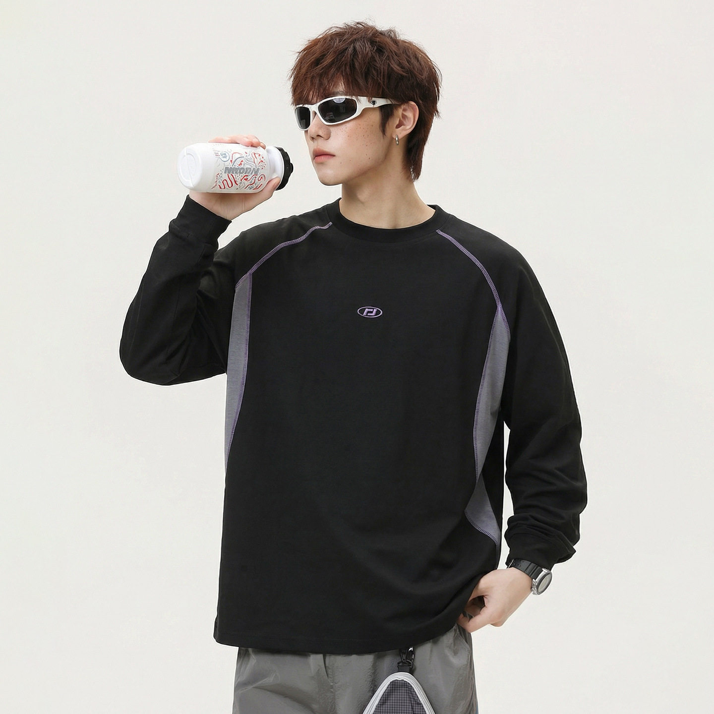 长袖T恤男春季款刺绣宽松防晒透气潮牌体恤衫卫衣MT7226-P30控49，男装防晒衣，电商A362