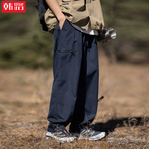 美式休闲工装裤男秋季户外登山运动伞兵裤复古简约宽松大码弯刀裤图片