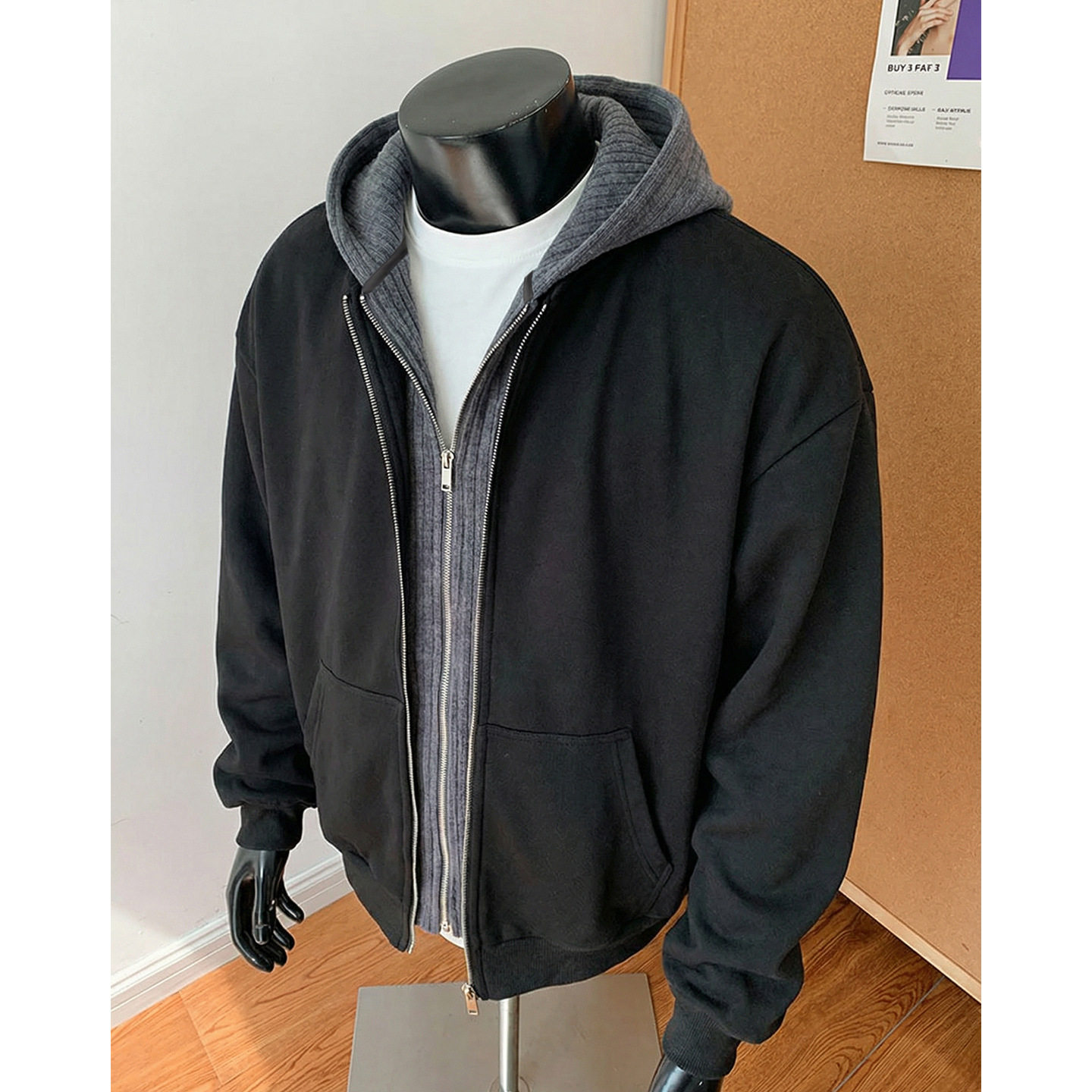 假两件开衫卫衣男春季美式潮牌短宽廓形夹克外套OW8036-79控138,男装卫衣,电商A362