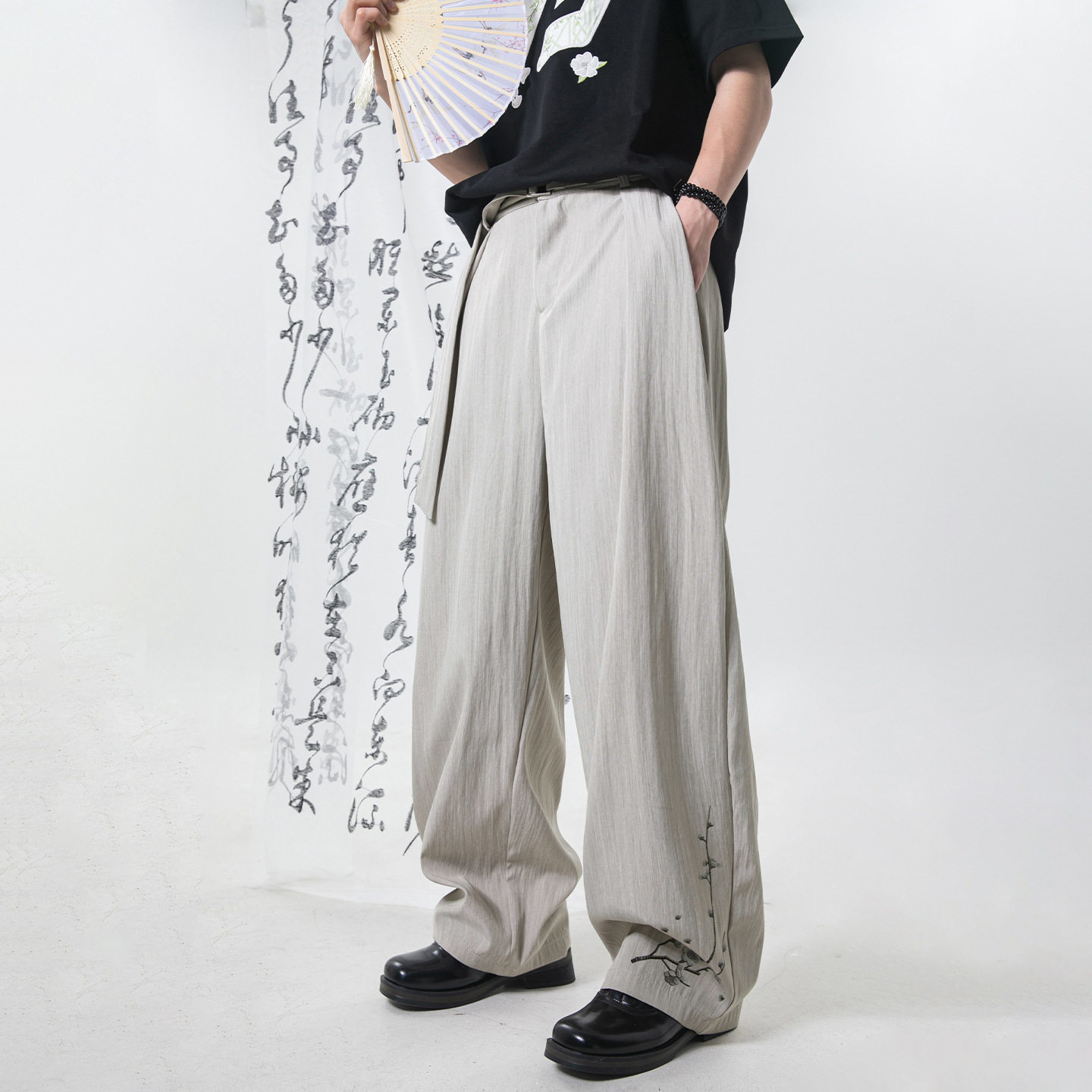 休闲裤男春夏款复古老钱风皱感肌理潮牌宽松长裤OK2699-P55控98，男装休闲裤，电商A362