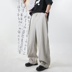 休闲裤男春夏款复古老钱风皱感肌理潮牌宽松长裤OK2699-P55控98图片