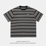 平铺休闲刺绣短袖T恤男女宽松情侣撞色条纹体恤MT7170-P40控65，男装T恤，电商A362