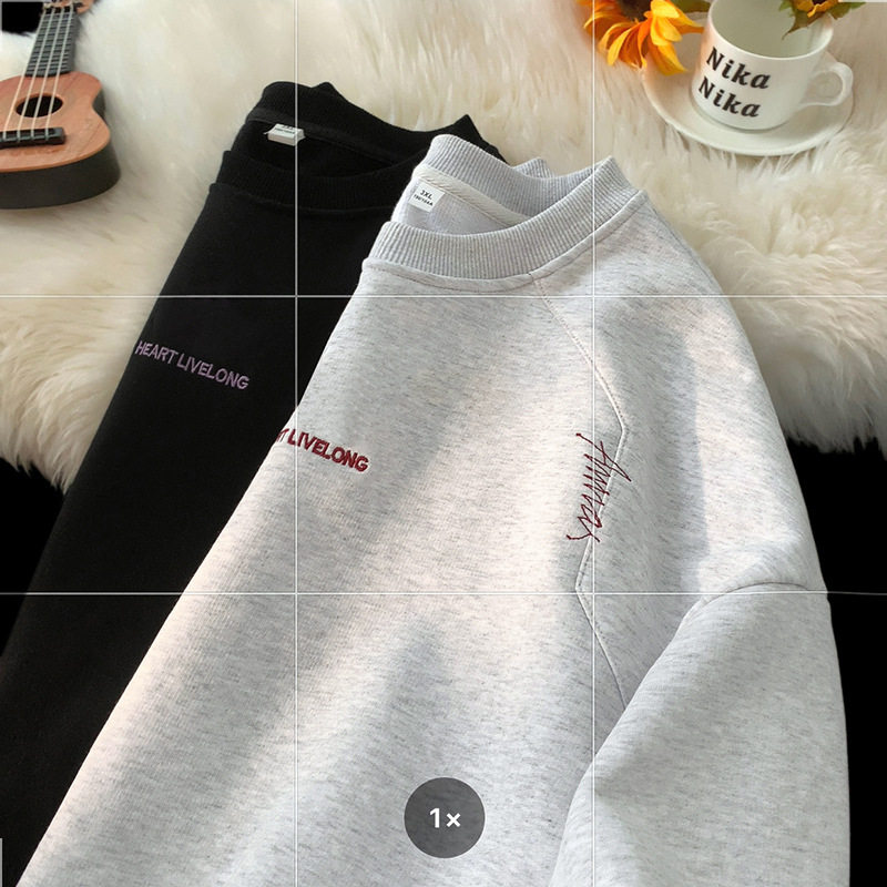 字母刺绣圆领卫衣秋冬款400G重磅质感潮牌宽松运动上衣-P39控68，男装卫衣，电商A362