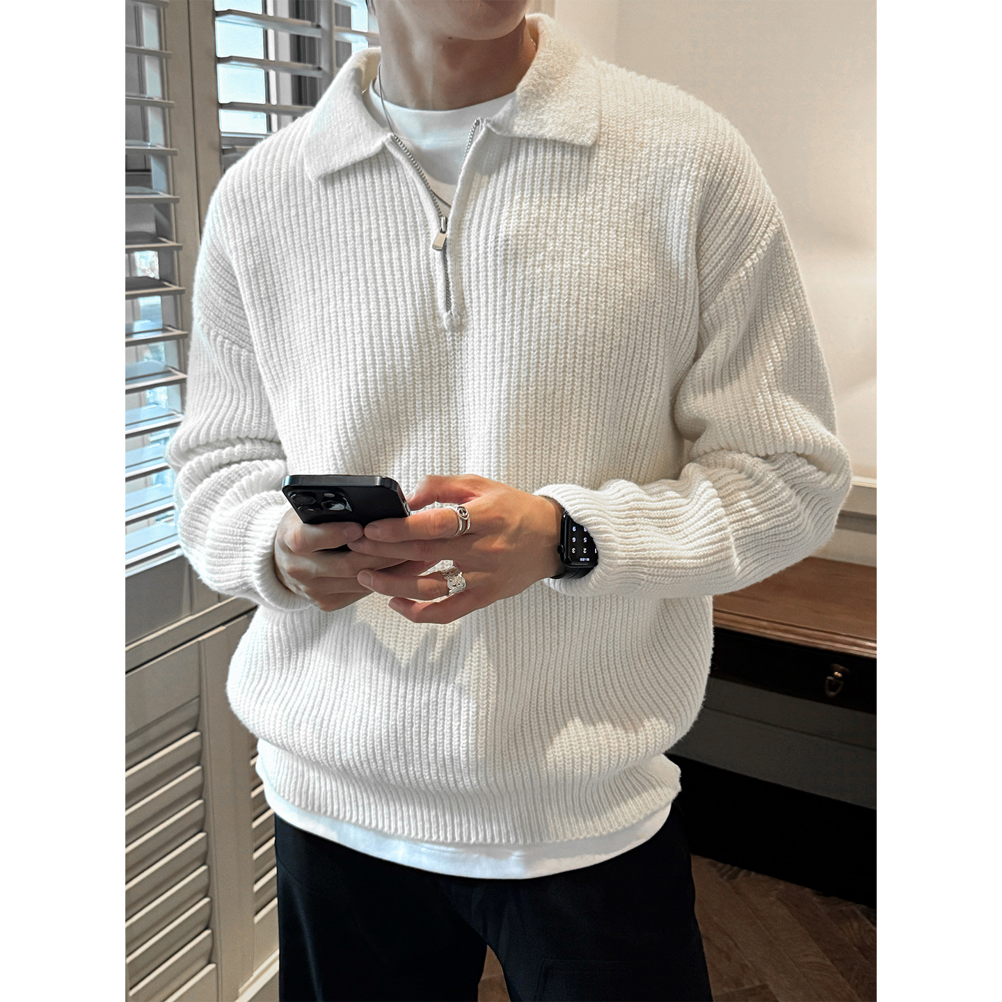 毛衣男秋冬新款重磅仿鹿毛绒竖条纹针织衫纯色保暖MM4154-P55控88，男装针织衫/毛衣，电商A362