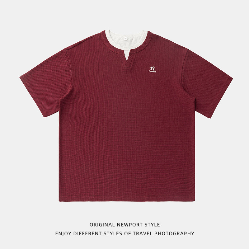 平铺t恤男25夏季新款安可拉红华夫格半袖MT7198-P45控68，男装T恤，电商A362