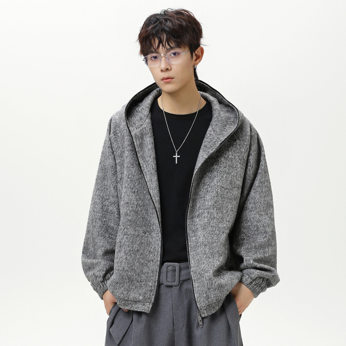 外套男秋冬廓形宽松毛呢夹克美式复古开衫卫衣MJ6040-P85控138,男装夹克,电商A362