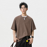 简约假两件短袖T恤男夏季质感宽松不对称双层领半袖潮牌休闲体恤，男装T恤，电商A362
