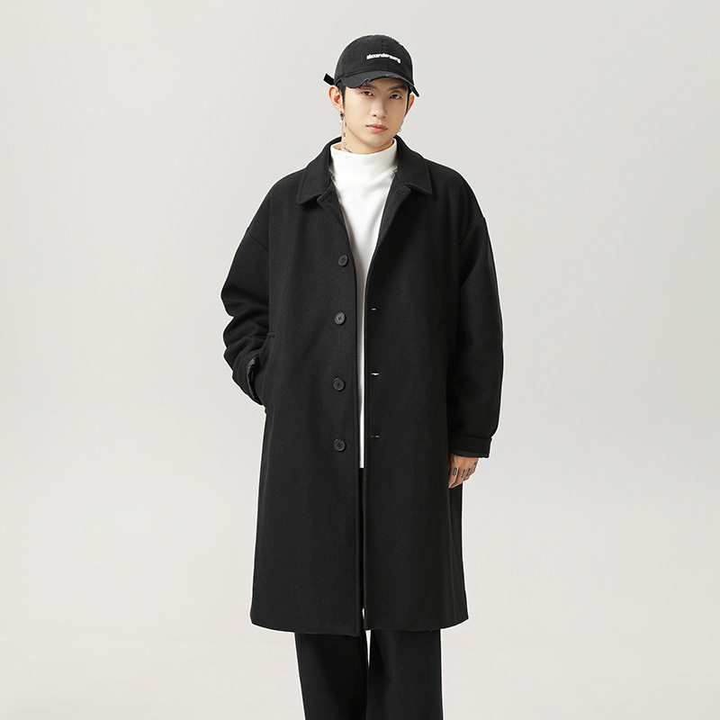 大衣中长款过膝防风衣秋冬季日系宽松加厚翻领外套L6019-P95控148,男装毛呢大衣,电商A362