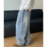 水洗牛仔裤男春季款复古baggy廓形弯刀休闲长裤ON2624-P60控98，男装牛仔裤，电商A362