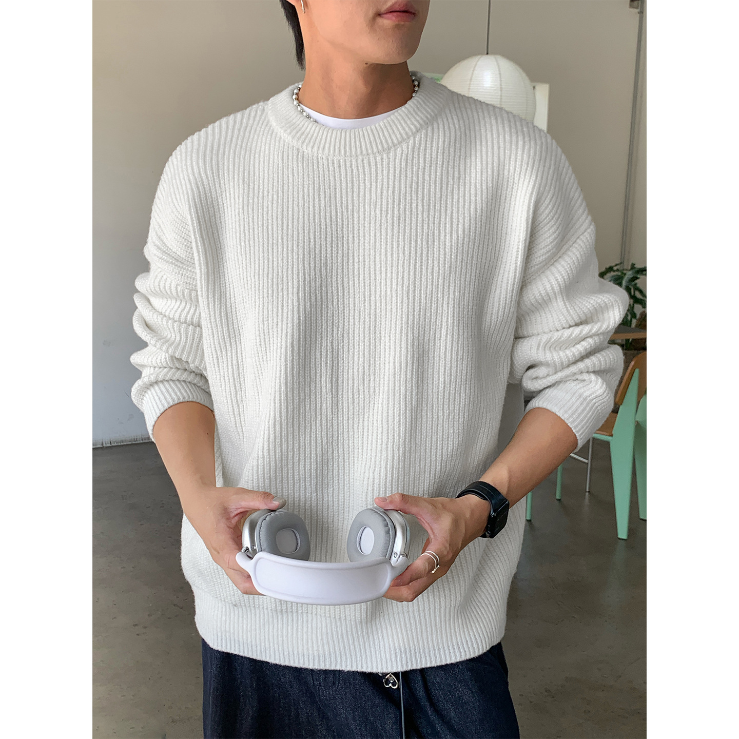 肌理圆领毛衣男秋冬季基础款纯色针织衫复古潮牌K4092-P44控78，男装针织衫/毛衣，电商A362
