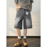 夏季款复古水洗潮牌中裤直筒宽松休闲五分裤子ON2694-P40控75，男装牛仔裤，电商A362