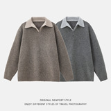 V领毛衣男秋冬新款复古翻领polo针织衫保暖外套MM4149-P60控98，男装Polo衫，电商A362